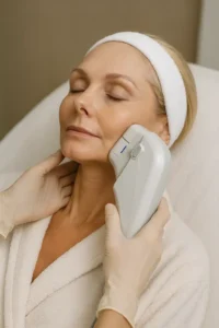 Woman receiving HIFU non surgical facelift treatment Bethnal Green
