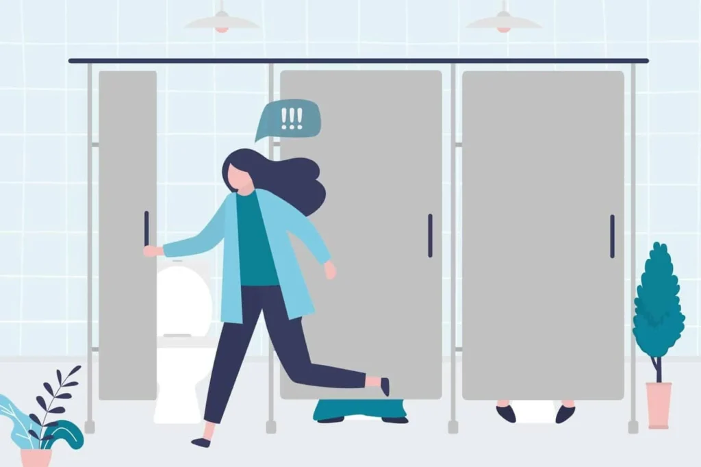 graphic of Urine incontinence Bethnal Green woman running to the toilet.