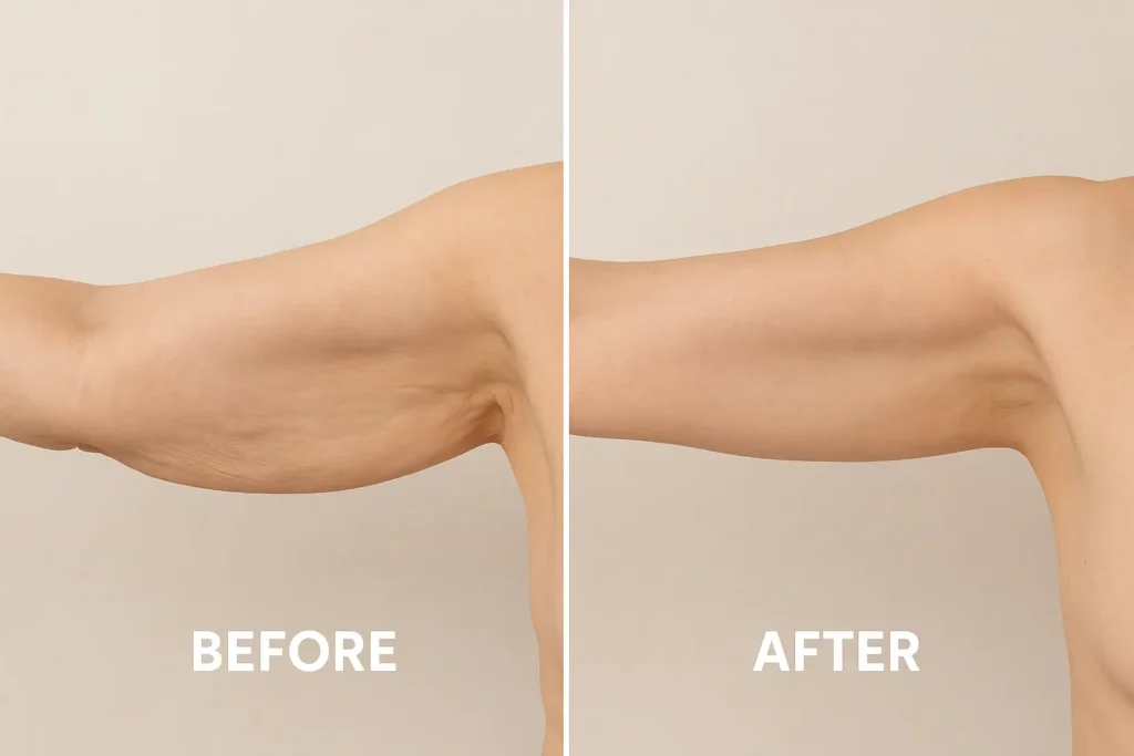 Picture of LA LIPO Bethnal Green before and after results of skin tightening treatment on the upper arms.